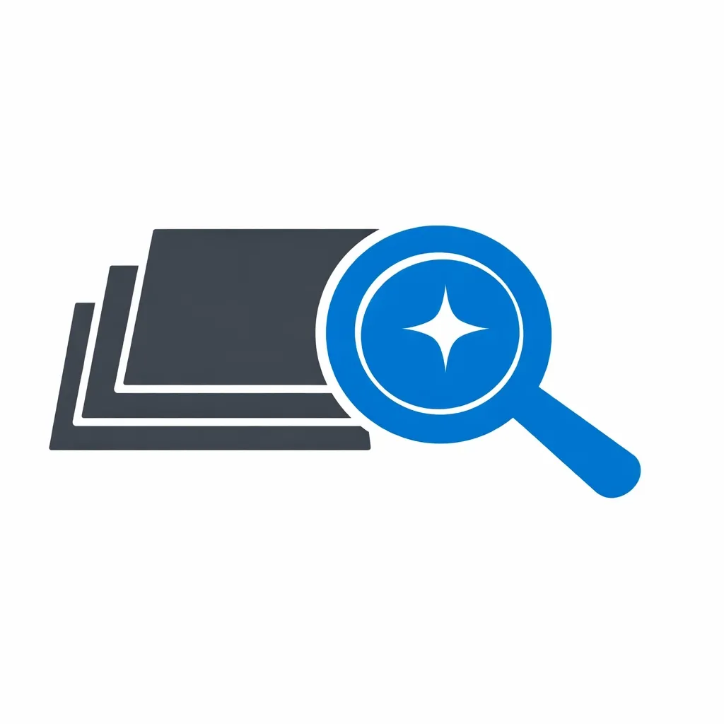 Blue magnifying glass over data sheets, illustrating an AI research assistant uncovering insights